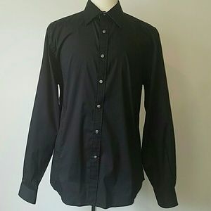 Men's Black Button Down Shirt XL Cuff Collar Detai